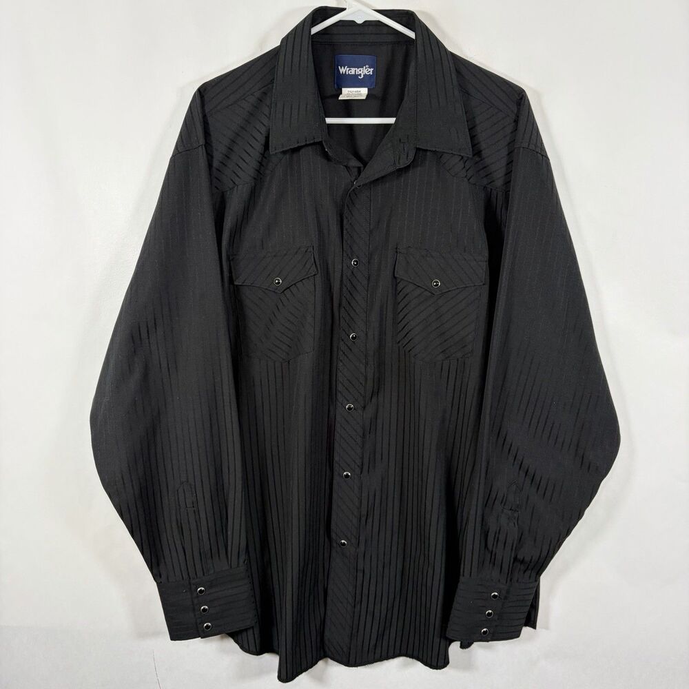 Wrangler Pearl Snap Western Shirt Mens XXL 2XL Black Striped Long Sleeve Pockets